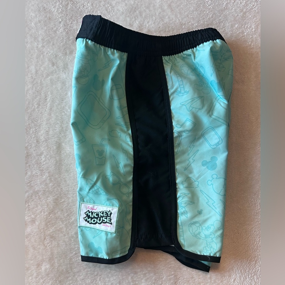 Disney Parks Mickey Mouse Aqua and Black Kids Swim Shorts